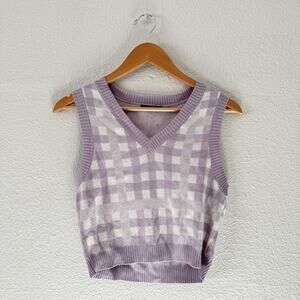 Plaid Sweater Vest womens medium lavender preppy spring summer academia classic